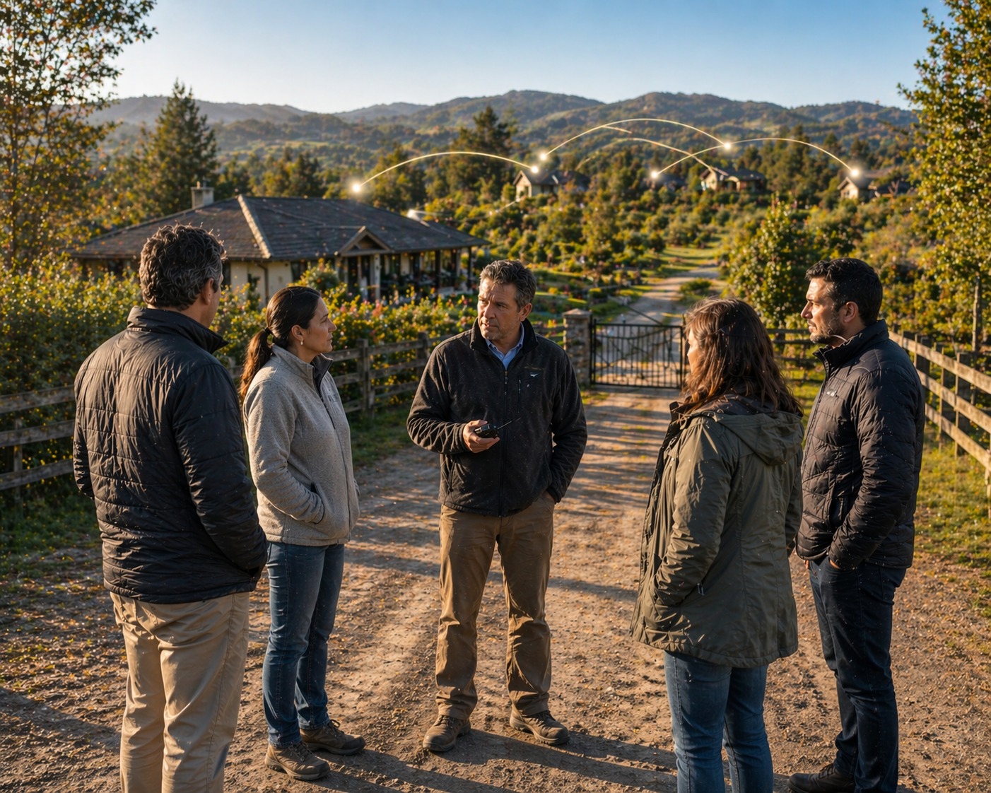 Vecinos en coordinación y apoyo mutuo en entorno rural